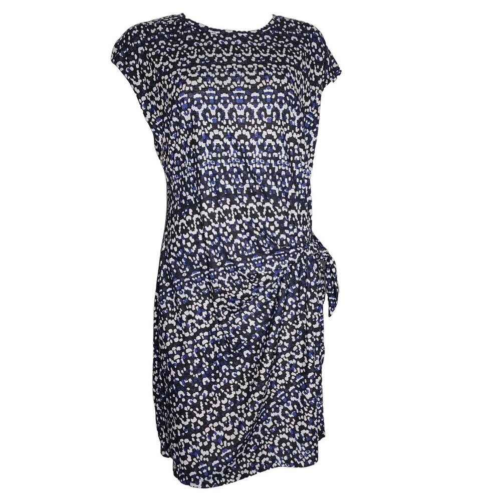 Nicole Miller Dress Womens Size M Medium Blue Black White Short Sleeve Tie Side‎